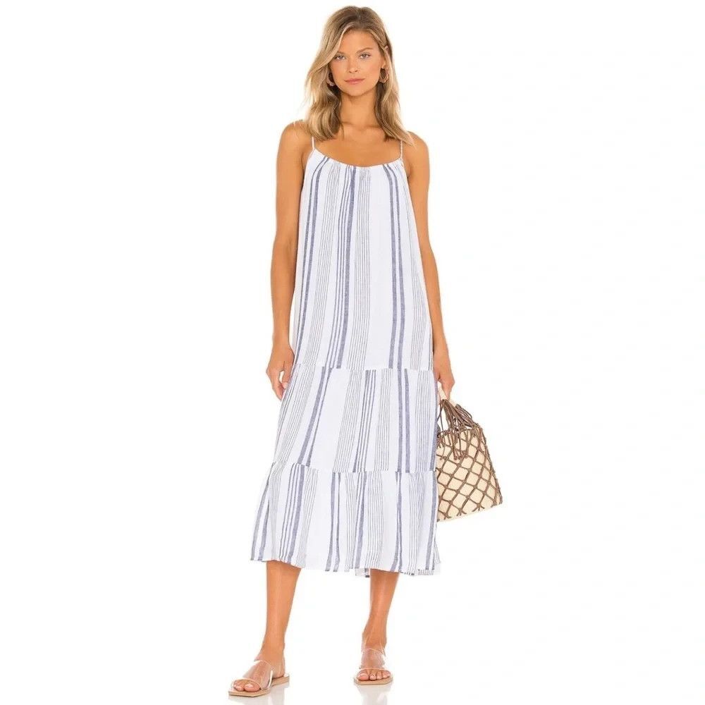 Rails Adora Midi Dress Size XS Linen Blend Stripes Sundress